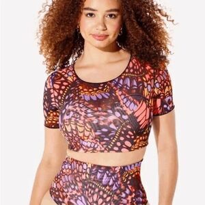 Yitty Shapewear Mesh Me Smoothing Midi Top Butterfly Print